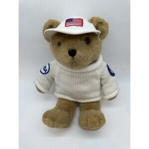 Patriotic Teddy Bear Plush 16” Knit Sweater Stuff Associates Peace Dove Patches